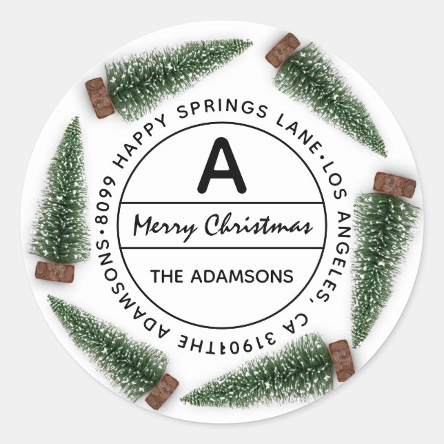 Pegatina Redonda Domicilio de Navidades casados Dirección RSVP Mono (Anverso)