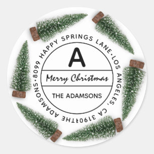 Pegatina Redonda Domicilio de Navidades casados Dirección RSVP Mono