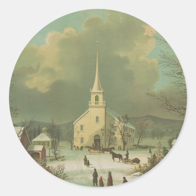 Pegatina Redonda Domingo de invierno en tiempos antiguos (Anverso)