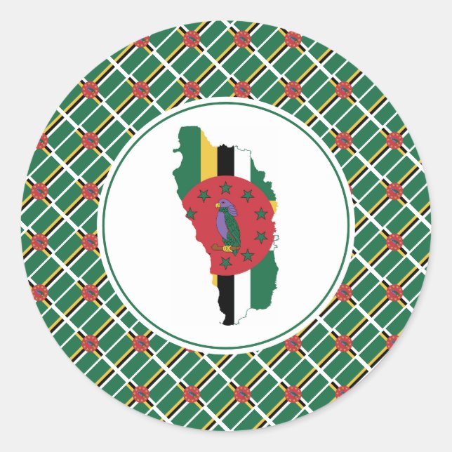 Pegatina Redonda DOMINICA FLAG Mapa dominicano Elegante Patriótico (Anverso)