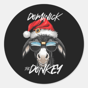 Pegatina Redonda Dominick El burro Navidades graciosos Cristo itali