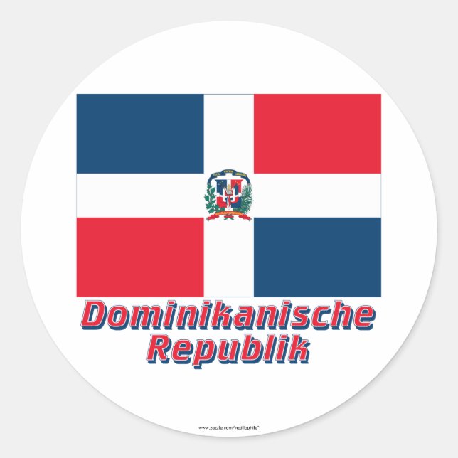 Pegatina Redonda Dominikanische República Flagge mit Namen (Anverso)