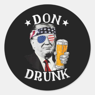 Pegatina Redonda Don Borracho presidente Donald Trump bebe cerveza 