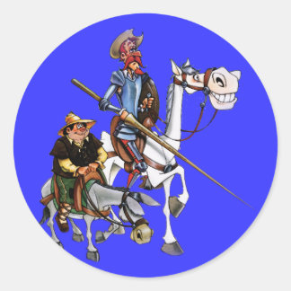 Pegatina Redonda DON QUIJOTE, SANCHO, ROCINANTE y RUCIO - Cervantes