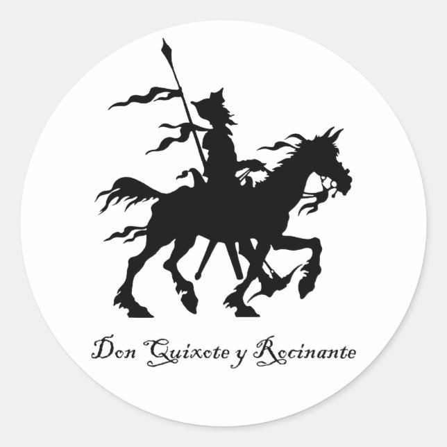 Pegatina Redonda Don Quijote vuelve a andar (Anverso)