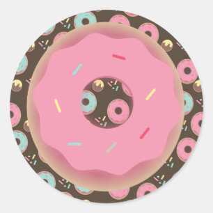 Pegatina Redonda Dona de chocolate 3D rosada glaseada con sprinkles