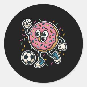 Pegatina Redonda Dona Frita Divertida Jugando Fútbol Comida Deporte