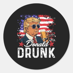 Pegatina Redonda Donald Borracho Trump Bebe Cerveza 4 De Julio Amer