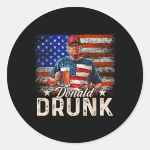 Pegatina Redonda Donald Drunk Trump Bebe Cerveza 4 De Julio Estadou