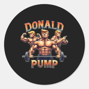 Pegatina Redonda Donald Pump Músculo Divertido Gimnasio Meme 