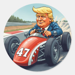 Pegatina Redonda Donald Trump, campeón de carreras de autos