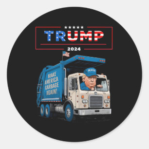 Pegatina Redonda Donald Trump conduce en camisa de camión Garge Gar