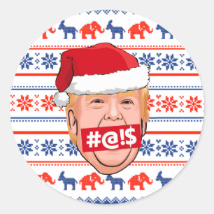 Pegatina Redonda DONALD TRUMP Enfadado Navidad