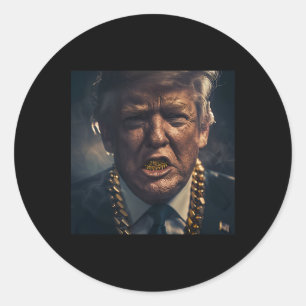 Pegatina Redonda Donald Trump Gold Grillz