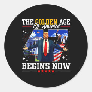 Pegatina Redonda Donald Trump La Edad De Oro De Estados Unidos Comi