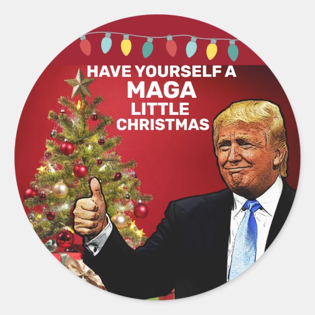 PEGATINA REDONDA DONALD TRUMP MAGA PEQUEÑOS NAVIDAD (Anverso)