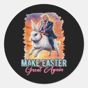 Pegatina Redonda Donald Trump monta un conejo hace que la Pascua se