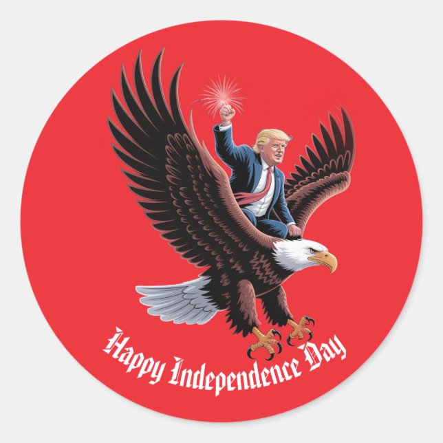 Pegatina Redonda Donald Trump montando Personalizado de arte del ág (Anverso)