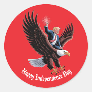 Pegatina Redonda Donald Trump montando Personalizado de arte del ág