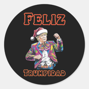 Pegatina Redonda Donald Trump Navidades Feliz Trumpido 1