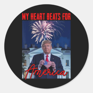 Pegatina Redonda Donald Trump San Valentín Mi corazón late por Amér