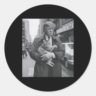 Pegatina Redonda Donald Trump Y Cat En Nyc