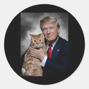 Pegatina Redonda Donald Trump Y Cat Funny Trump Y Cat