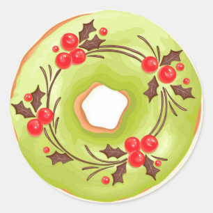 Pegatina Redonda Donas de Matcha con Navidad de Acebo