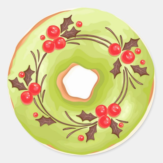 Pegatina Redonda Donas de Matcha con Navidad de Acebo (Anverso)