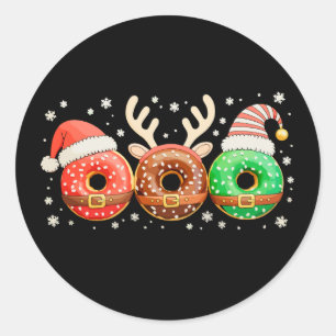 Pegatina Redonda Donas de Navidad Santa Reno Xmas Donut