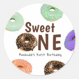 Pegatina Redonda Donas Sweet One 1er Cumpleaños