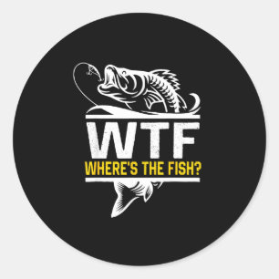 Pegatina Redonda Dónde está el pescado Wtf para hombres divertido p