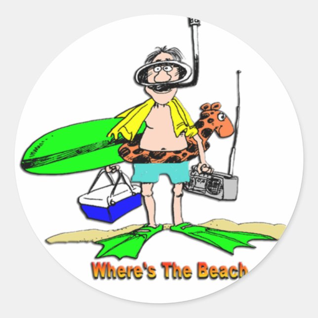 Pegatina Redonda Dónde está la playa (Anverso)