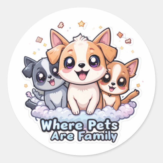 Pegatina Redonda Donde Los Mascotas Son Una Manzana Cuidada Familia (Anverso)