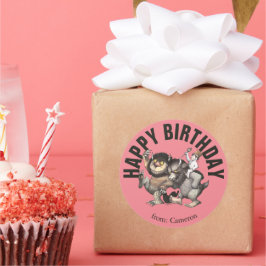 Pegatina Redonda Donde viven los monstruos | Feliz cumpleaños