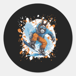 Pegatina Redonda Donkey Snowboard Animal Snowboard