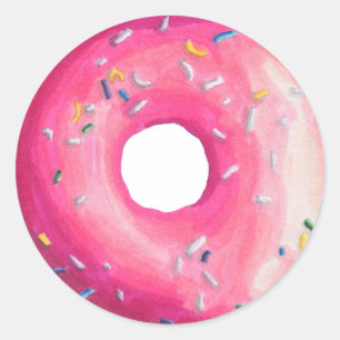 Pegatina Redonda Donut Con Escarcha Rosa Y Rocico