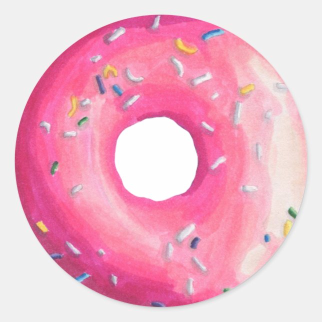 Pegatina Redonda Donut Con Escarcha Rosa Y Rocico (Anverso)