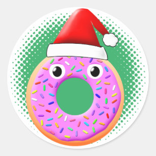 Pegatina Redonda Donut Con Los Ojos Y Sprinkels Gorras Dibujando