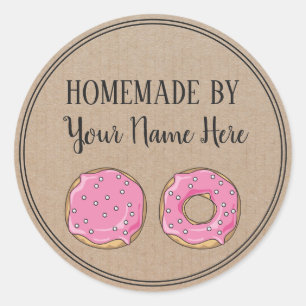 Pegatina Redonda Donut Homade by Vintage lindo color rosa