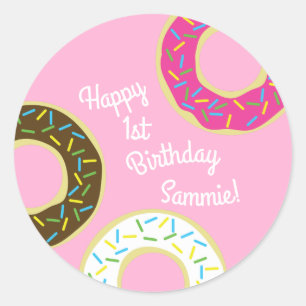 Pegatina Redonda Donut Kid's Birthday Party Doughnut
