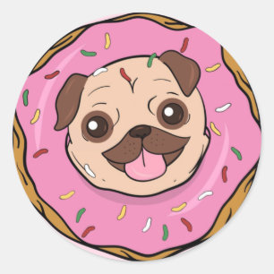 Pegatina Redonda Donut Pug