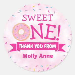 Pegatina Redonda Donut Rainbow Sprinkles 1er cumpleaños Gracias Cla