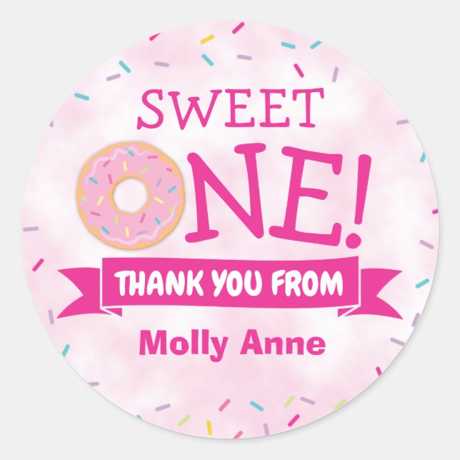 Pegatina Redonda Donut Rainbow Sprinkles 1er cumpleaños Gracias Cla (Anverso)
