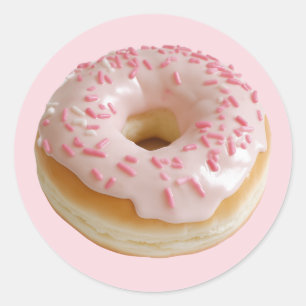 Pegatina Redonda Donut rosado con espolvorines