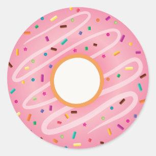 Pegatina Redonda Donut rosado con rociadores de arcoiris