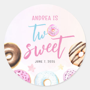 Pegatina Redonda Donut Two Sweet Chica 2º cumpleaños
