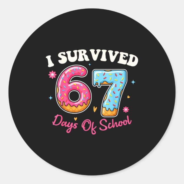 Pegatina Redonda Donuts 67th Day Of School Funny 67 Days Of School  (Anverso)