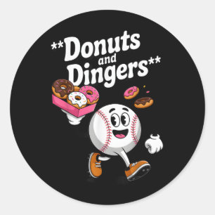 Pegatina Redonda Donuts And Dingers Humor Del Ventilador De Béisbol