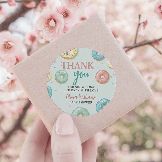 Pegatina Redonda Donuts & Diapers Mint Green Baby Shower Gracias (Subido por el creador)
